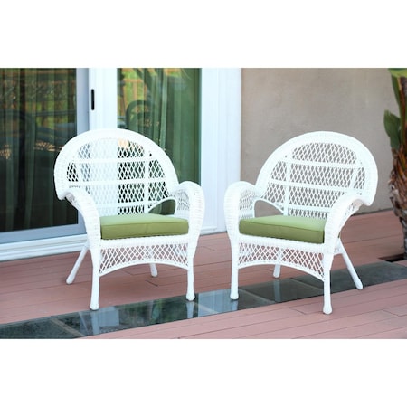 Jeco W00209-C-2-FS029-CS White Wicker Chair with Green Cushion, 2PK W00209-C_2-FS029-CS
